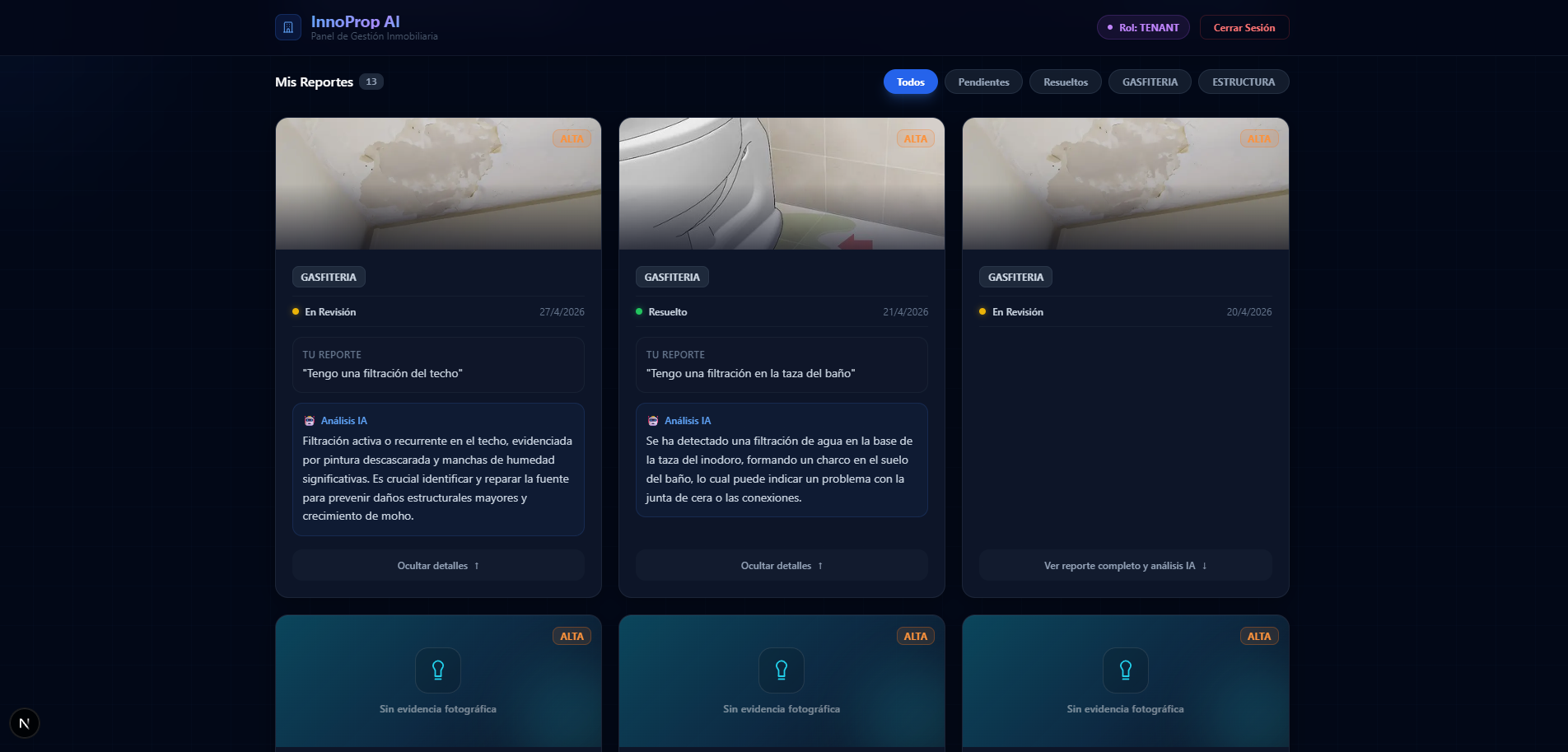 InnoProp AI - Reportes de inquilinos
